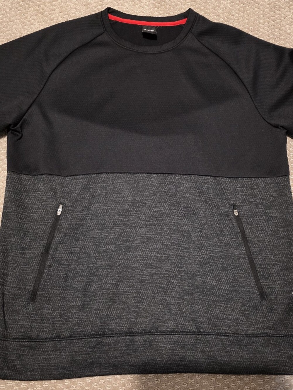 Reebok Black and Charcoal Two-Tone Crew Sweatshirt with Red Neck Trim
